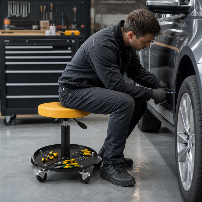 Pneumatic Rolling Mechanic Stool with Wheels – Adjustable Height Shop Stool with Tool Tray, 360° Swivel Seat for Garage & Workshop - 9