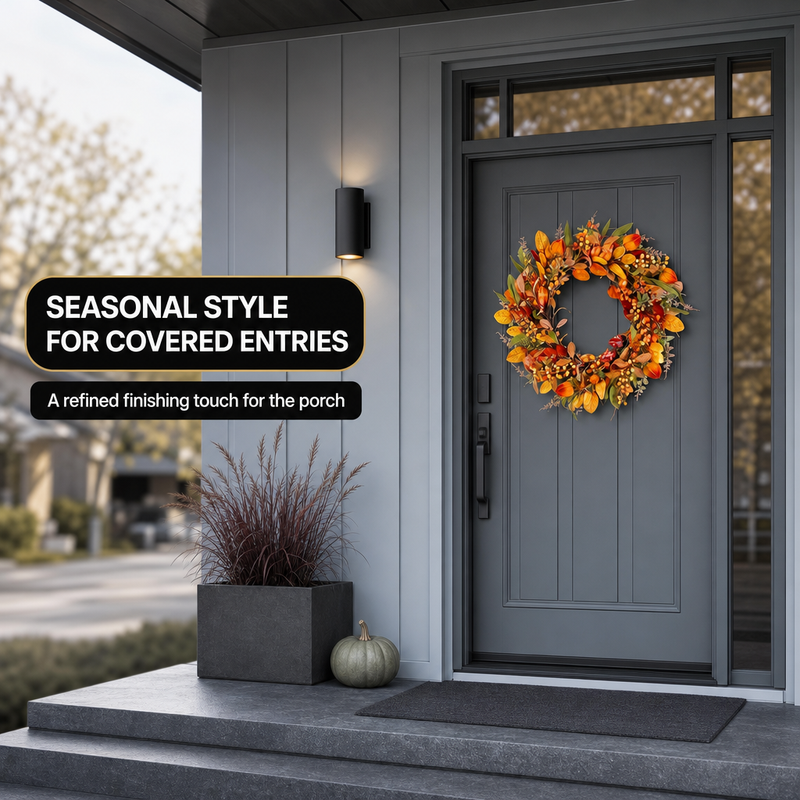 Fall Wreath for Front Door – Artificial Autumn Wreath with Pumpkins, Sunflowers & Peonies, 22 Inch, Farmhouse Harvest Décor for Porch, Wall & Thanksgiving - 9