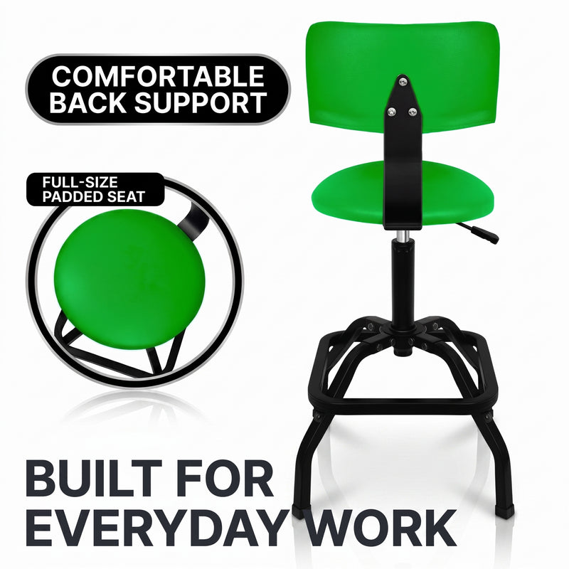 Rolling Mechanic Chair with Backrest and Footrest – Heavy Duty Shop Stool with Wheels, Adjustable Height Swivel Garage Chair - 9