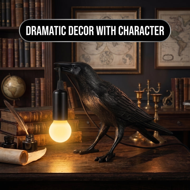 Gothic Raven Lamp – Dark Academia Table Light - 9