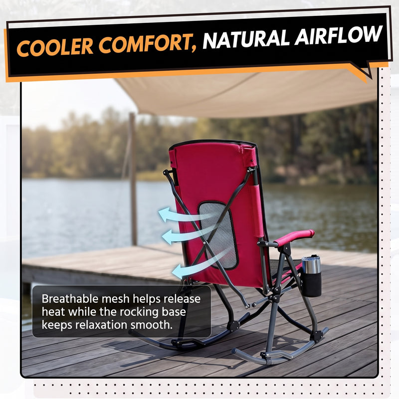 High Back Folding Rocking Camping Chair – Oversized Portable Outdoor Rocker with Cup Holder, Carry Bag & Heavy-Duty Steel Frame - 9