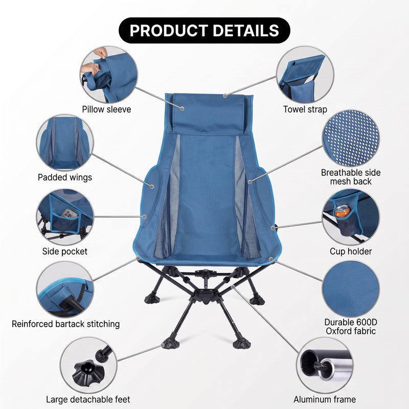 Ultra-Compact High Back Folding Camping Chair – Lightweight & Portable - 9
