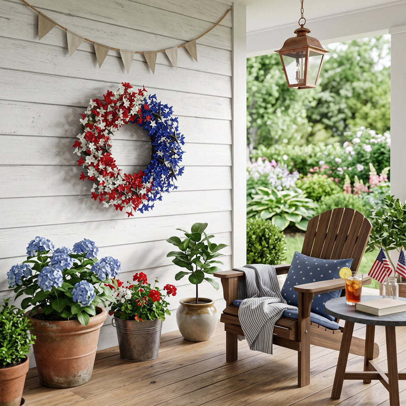 4TH OF JULY WREATH FOR FRONT DOOR – RED, WHITE & BLUE PATRIOTIC DÉCOR - 9