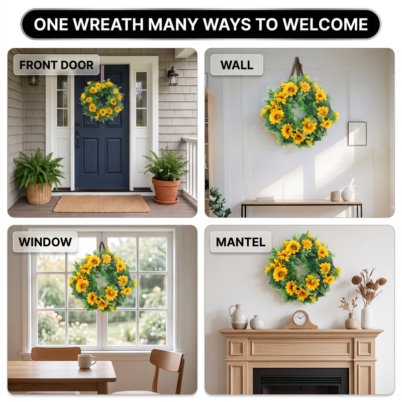 SUNFLOWER WREATH FOR FRONT DOOR – SUMMER FLORAL PORCH DÉCOR - 9