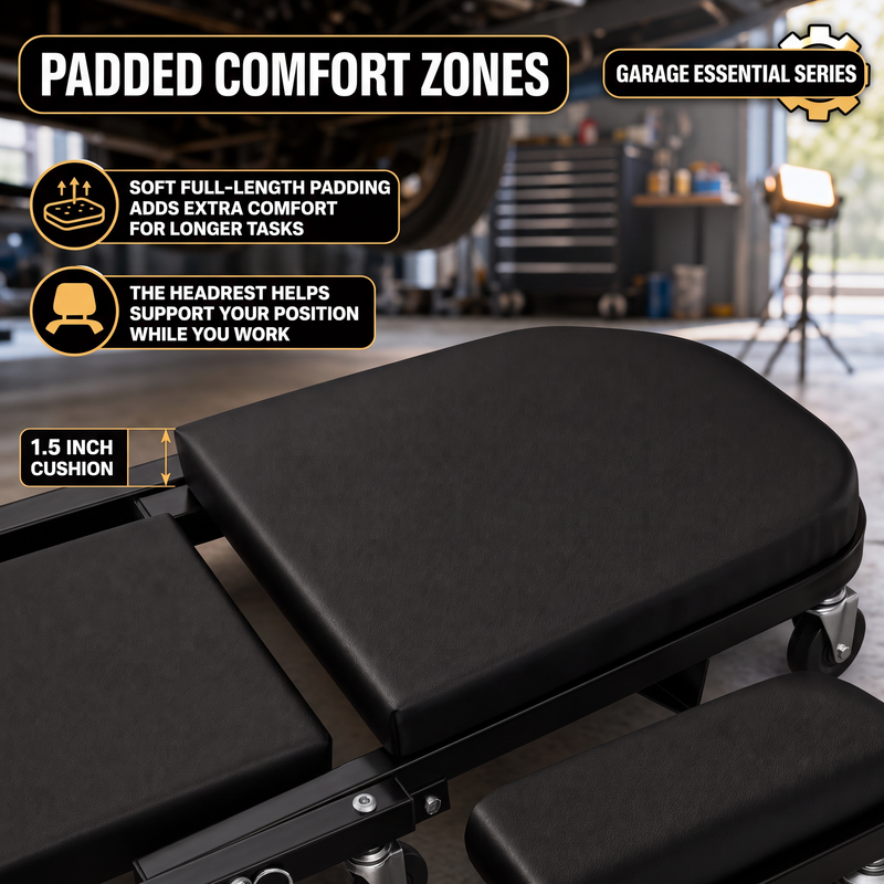 2-in-1 Convertible Z-Creeper Seat - Rolling Mechanic Creeper with Wheels, Under Dash Creeper & Garage Chair for Auto Repair, Low Profile Roller Seat - 9