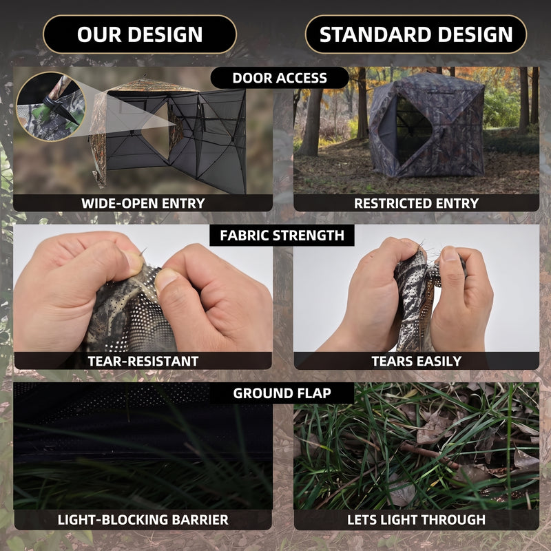 SucceBuy Hunting Blind, 270° & 360° See Through Ground Blind, 2-3 Person / 3-4 Person Pop Up Deer Blind for Hunting with Carrying Bag, Portable Tent - 9