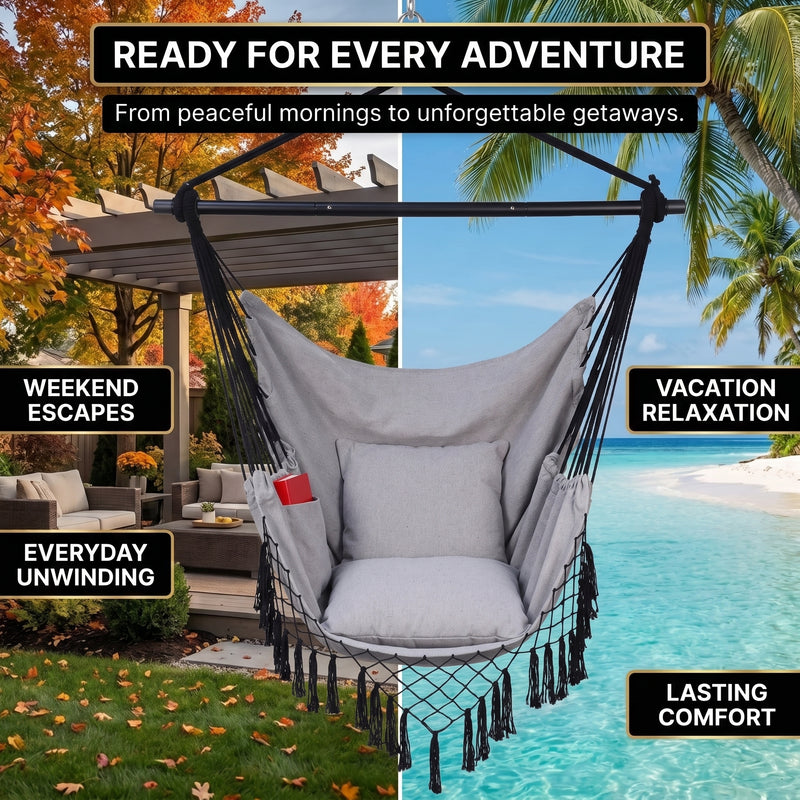 Boho Macramé Fringe Double Hammock Swing – Ultimate Comfort & Style - 9