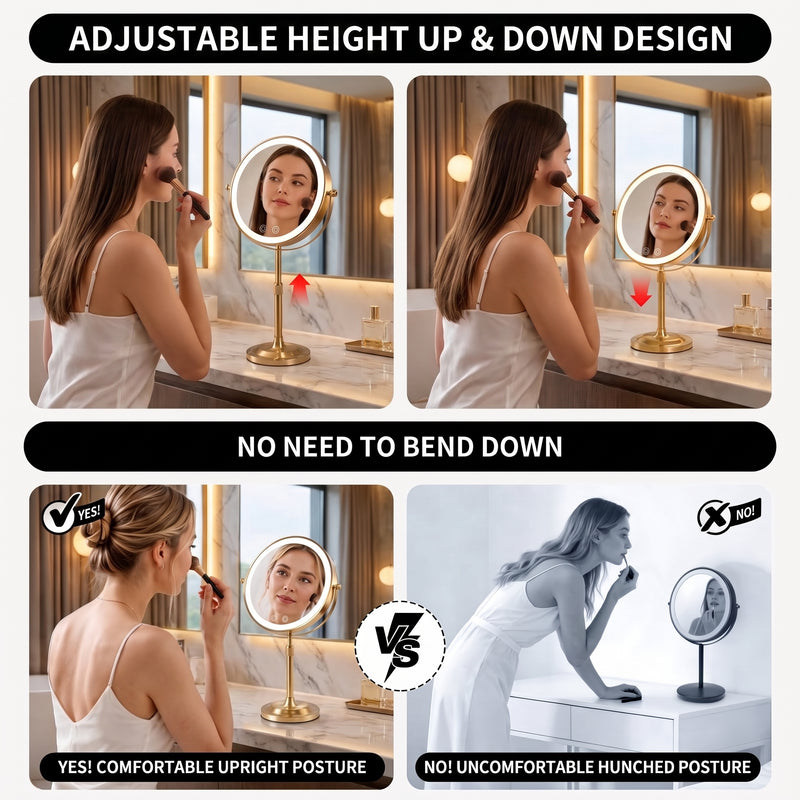 Double-Sided Magnifying Makeup Mirror – LED, Rechargeable, Height-Adjustable - 9