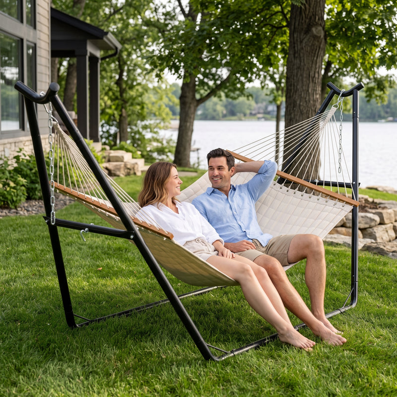 Adjustable 9-14FT Heavy-Duty Hammock Stand – 550-660LBS Outdoor/Indoor Steel Frame - 9
