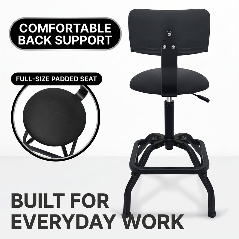 Rolling Mechanic Chair with Backrest and Footrest – Heavy Duty Shop Stool with Wheels, Adjustable Height Swivel Garage Chair - 9