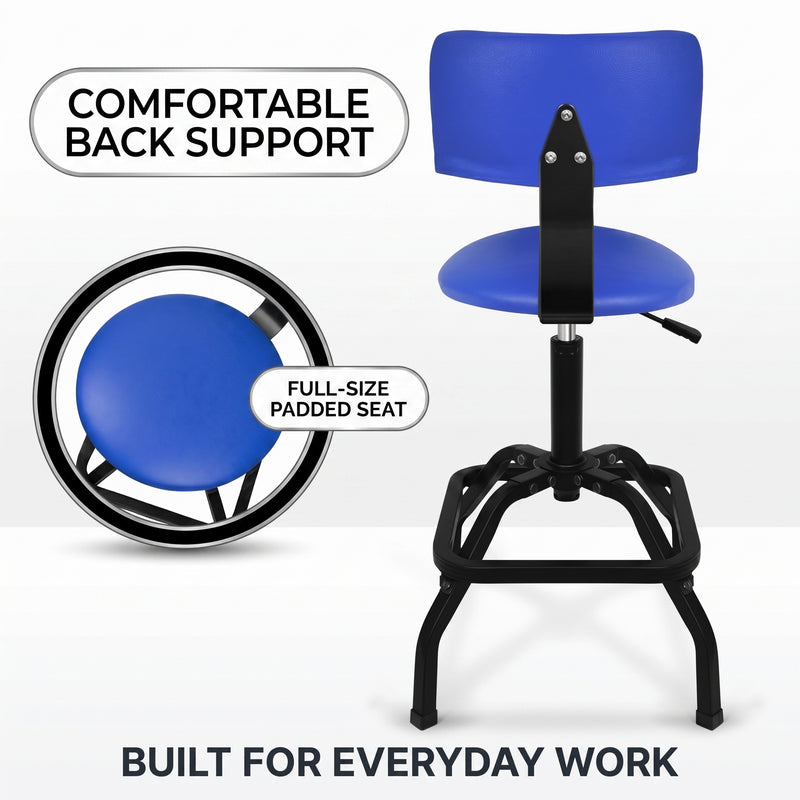 Adjustable Shop Stool with Backrest - Workbench Stool for Garage & Workshop, Swivel Bar Stool with Back Support, Padded Mechanic Stool - 9