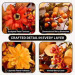 Fall Wreath for Front Door – Artificial Autumn Wreath with Pumpkins, Sunflowers & Peonies, 22 Inch, Farmhouse Harvest Décor for Porch, Wall & Thanksgiving - 9