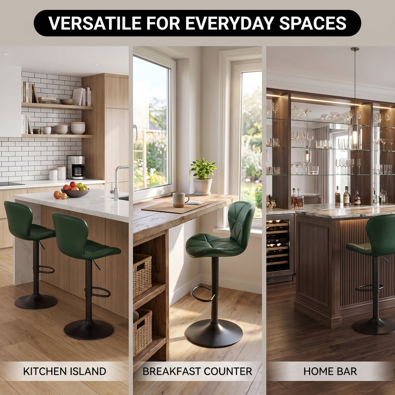 COUNTER BAR STOOLS SET OF 2 – ADJUSTABLE SWIVEL FAUX LEATHER SEATS - 9
