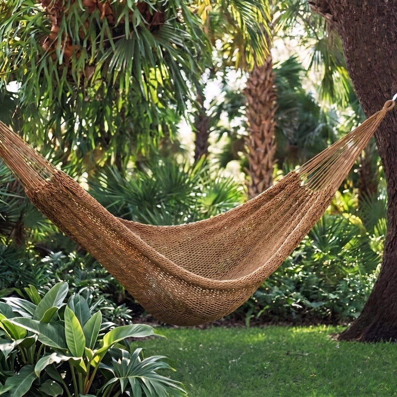 Handwoven Mayan Rope Double Hammock with Tree Straps, Carabiners & Carry Bag - 9