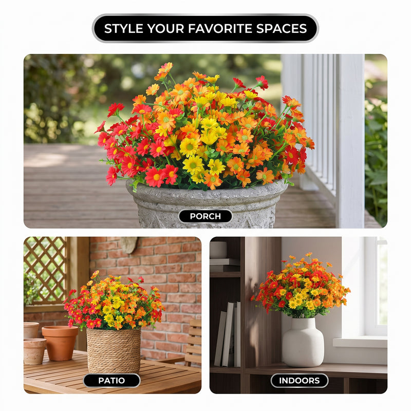 Artificial Fall Flowers for Outdoors – UV-Resistant, 12 Bundles - 9