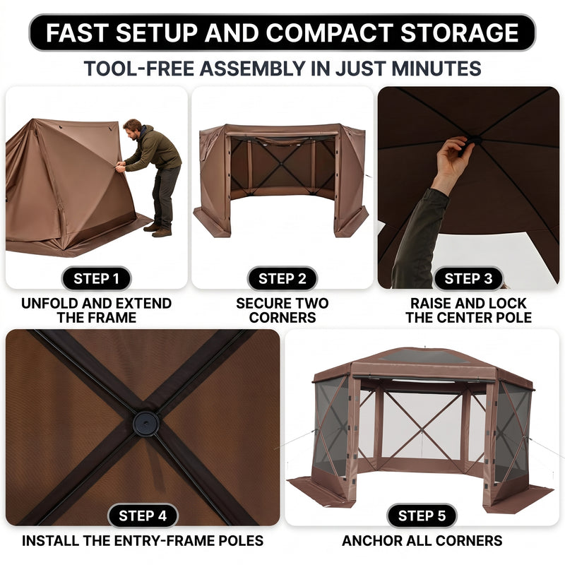 15x15 Pop-Up Gazebo Screen Tent – Large Outdoor Screen House with Mesh Walls & Carry Bag - 9