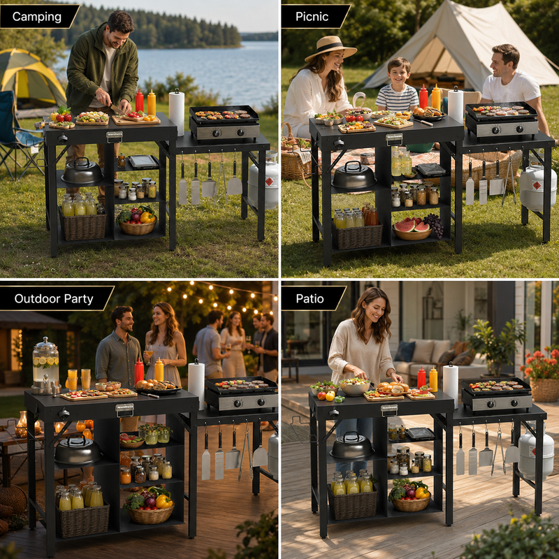 Camping Portable Cook Station/Kitchen Table, Folding Outdoor Cooking Table with Storage - 9