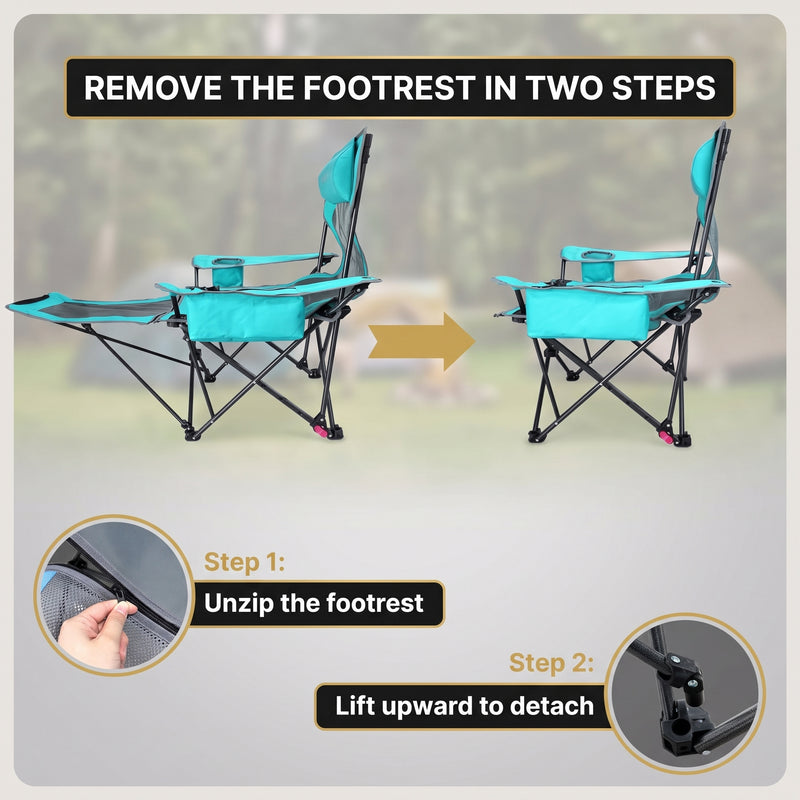 Premium Reclining Camping Chair with Footrest & Headrest – 4-Position Adjustable Recline - 9
