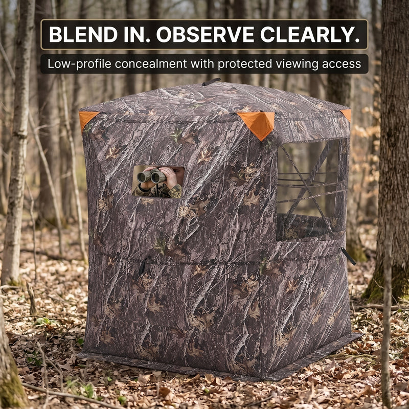 Silent Pop Up Hunting Blind with 270° See Through View – Waterproof Camo Ground Blind Tent for Turkey and Deer Hunting, 1-7 Person Capacity - 9