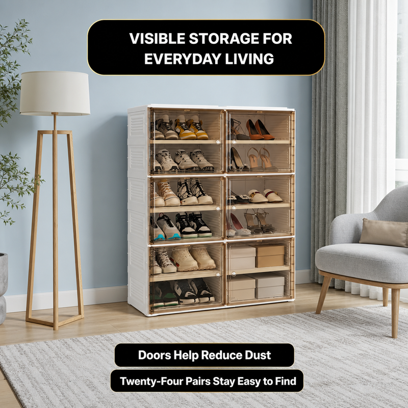 Foldable Shoe Cabinet with Doors – Slim Entryway Shoe Storage Organizer - 9