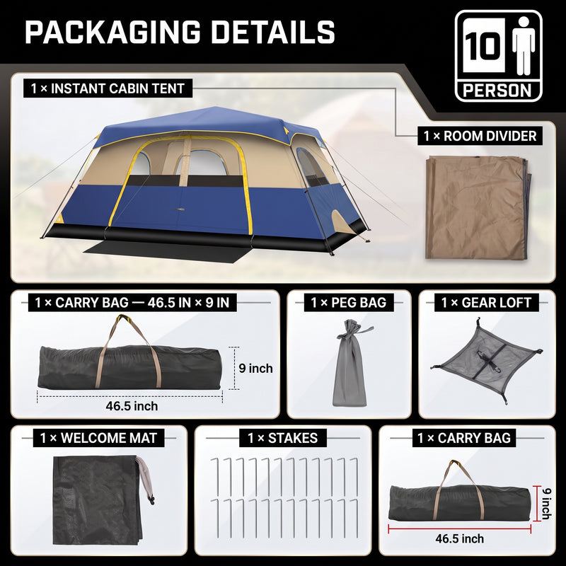 8–10 Person Instant Cabin Camping Tent with Room Divider - 9