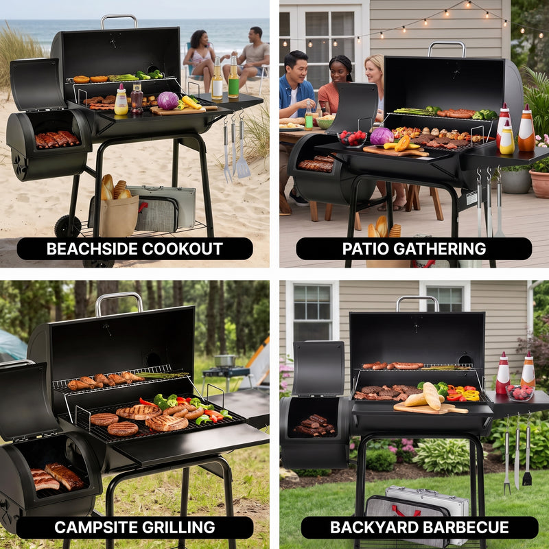 Portable Charcoal Grill with Smoking Function, Foldable Suitcase Design with Wheels, Multi-Tier Storage Rack & Waterproof Cover for Outdoor BBQ Parties - 9