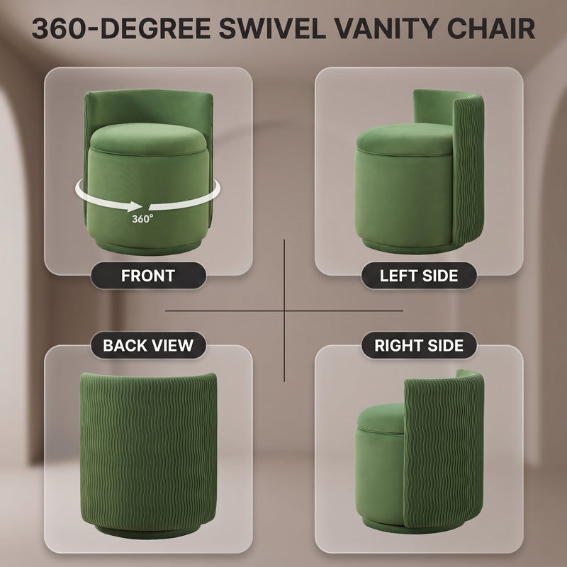 VANITY CHAIR WITH STORAGE – 360° SWIVEL VELVET SEAT - 9