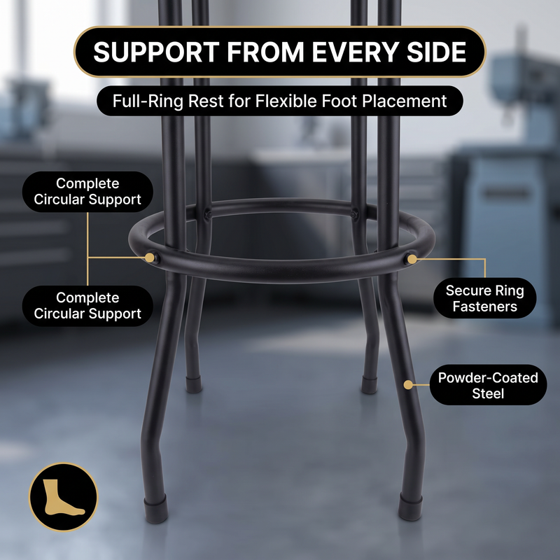Swivel Bar Stool for Garage & Shop - Backless Counter Stool with Padded Seat, Workbench Stool for Workshop, Single Bar Stool with Chrome Legs - 9