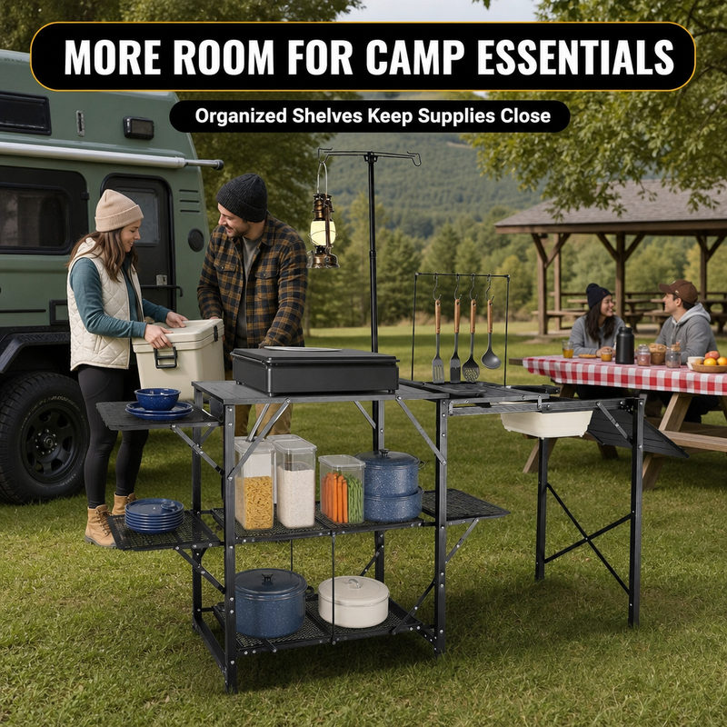 Camping Portable Cook Station/Kitchen Table, Folding Outdoor Cooking Table with Storage - 9