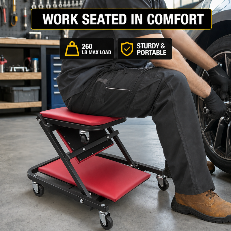 2-in-1 Convertible Z-Creeper Seat - Rolling Mechanic Creeper with Wheels, Under Dash Creeper & Garage Chair for Auto Repair, Low Profile Roller Seat - 9