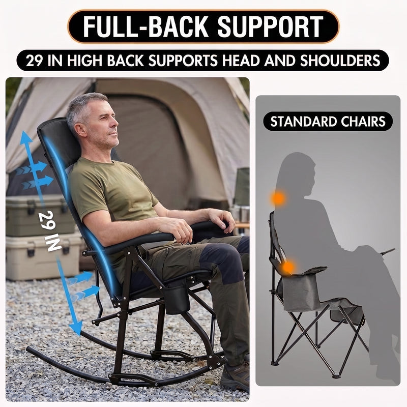 High Back Folding Rocking Camping Chair – Oversized Portable Outdoor Rocker with Cup Holder, Carry Bag & Heavy-Duty Steel Frame - 9