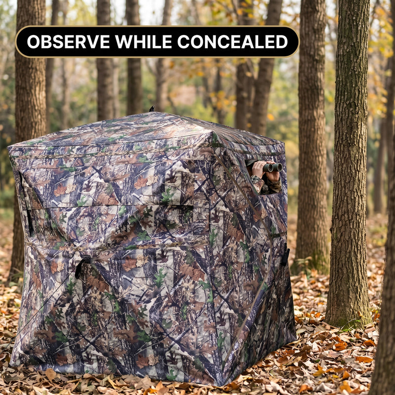 SucceBuy Hunting Blind, 270° & 360° See Through Ground Blind, 2-3 Person / 3-4 Person Pop Up Deer Blind for Hunting with Carrying Bag, Portable Tent - 9