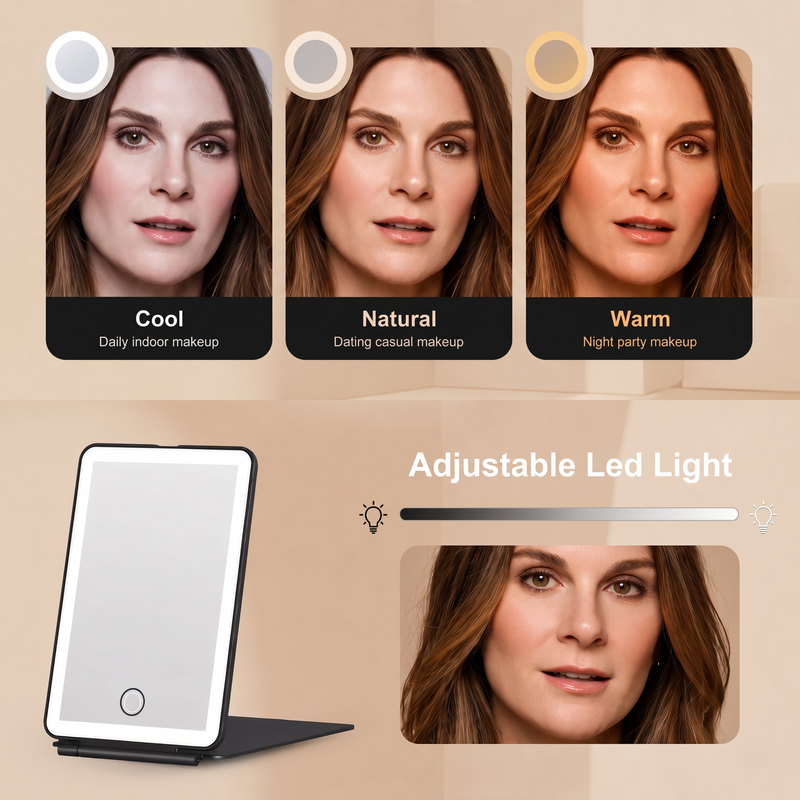 Portable LED Makeup Mirror – Rechargeable, Adjustable Brightness, Compact & Travel-Friendly - 9