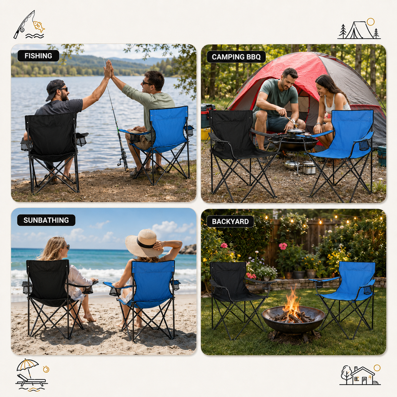 2 Pack Folding Camping Chairs with Cup Holders & Carry Bags - 9