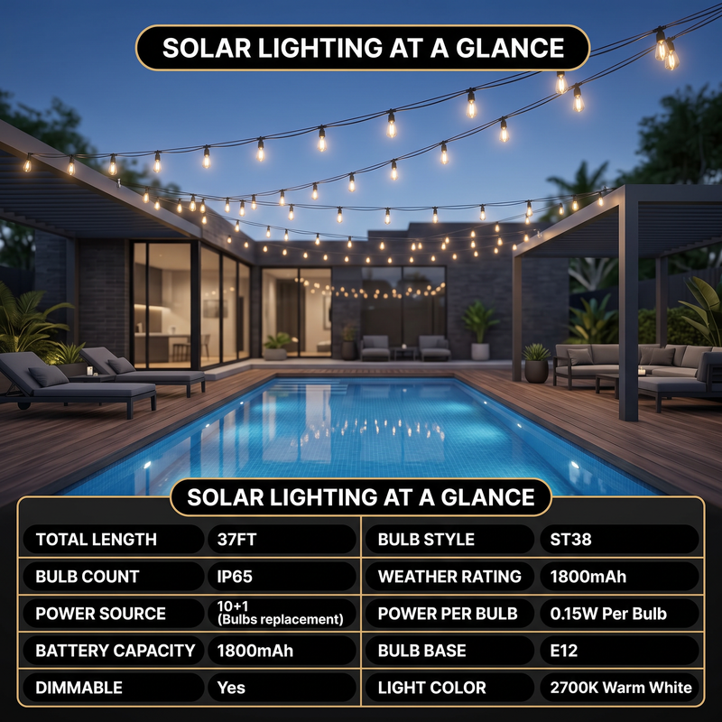 Outdoor Solar String Lights with Remote — Black, 37–108 ft - 9