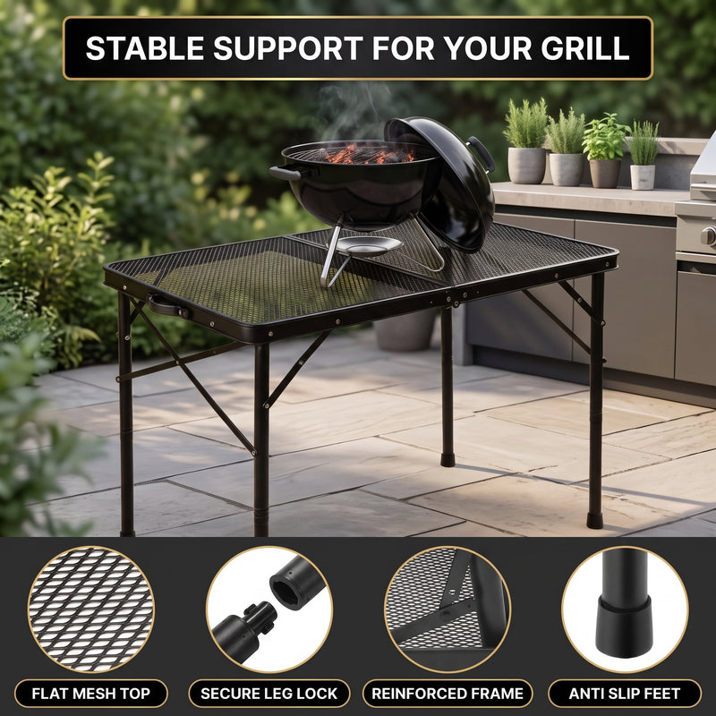 Foldable Camping Table Collapsible Picnic Aluminum Alloy Grill Stand - 9