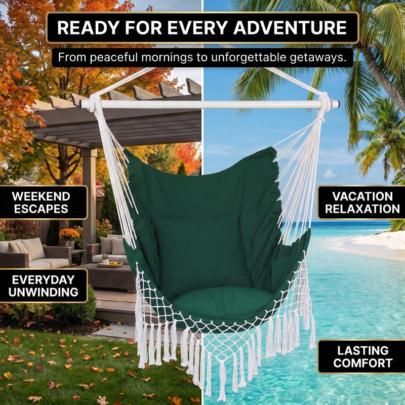 Boho Macramé Fringe Double Hammock Swing – Ultimate Comfort & Style - 9