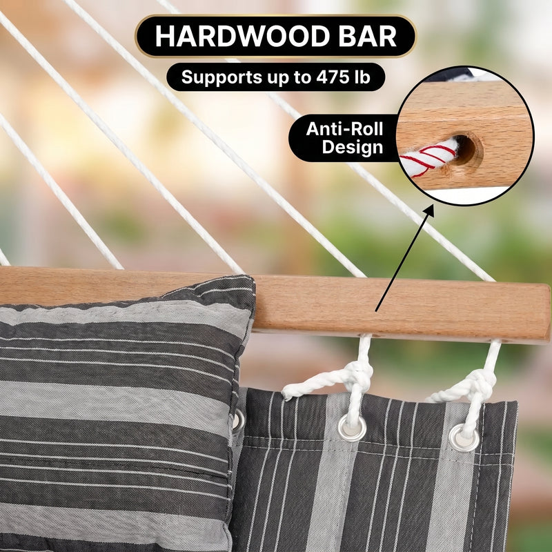 Outdoor Double Hammock with Stand for 2 – Heavy Duty Steel Frame, Pillow Included - 9