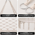 2-Person Hanging Hammock Chair with Cushion – Boho Macrame Swing for Indoor & Outdoor Relaxation - 9