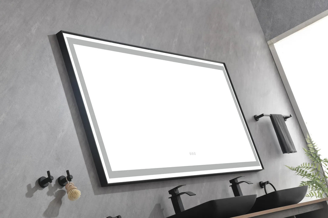 (ONLY FOR PICKUP) 72 in. W x 36 in. H Black Framed LED Single Bathroom Vanity Mirror in Polished Crystal Bathroom Vanity LED Mirror with 3 Color Lights Mirror for Bathroom Wall