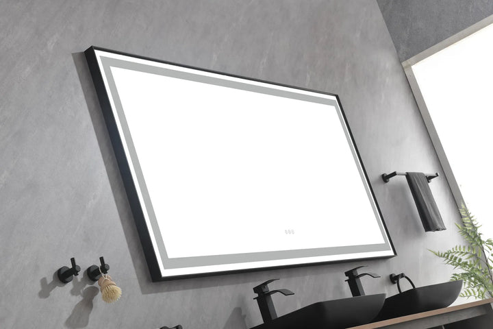 (ONLY FOR PICKUP) 72 in. W x 36 in. H Black Framed LED Single Bathroom Vanity Mirror in Polished Crystal Bathroom Vanity LED Mirror with 3 Color Lights Mirror for Bathroom Wall