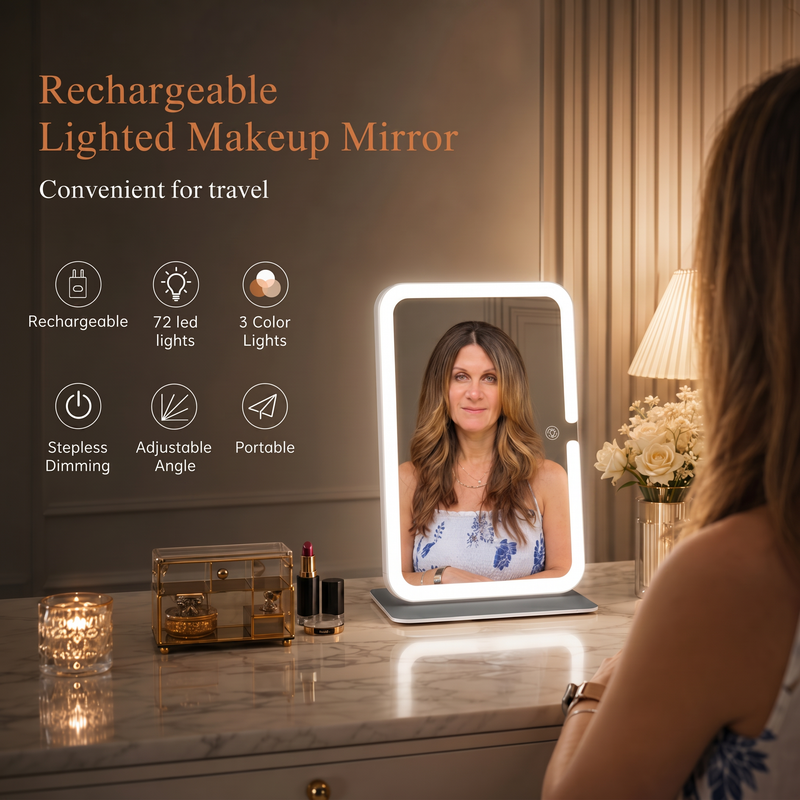 Portable LED Makeup Mirror – Rechargeable, Adjustable Brightness, Compact & Travel-Friendly - 9