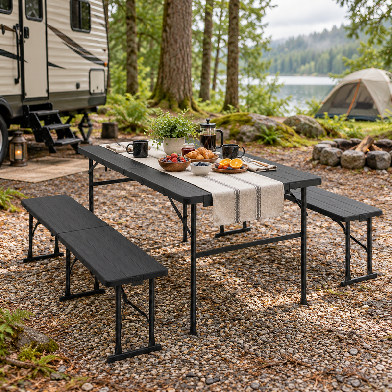 6 Ft Folding Picnic Table with 2 Benches (3-Piece Set) - 9