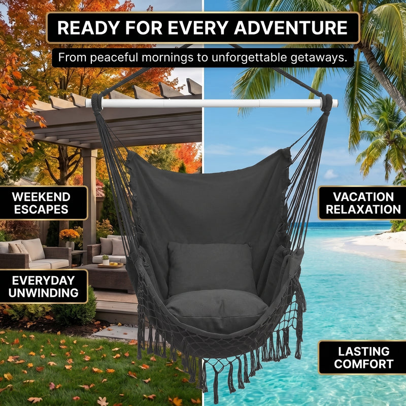 Boho Macramé Fringe Double Hammock Swing – Ultimate Comfort & Style - 9