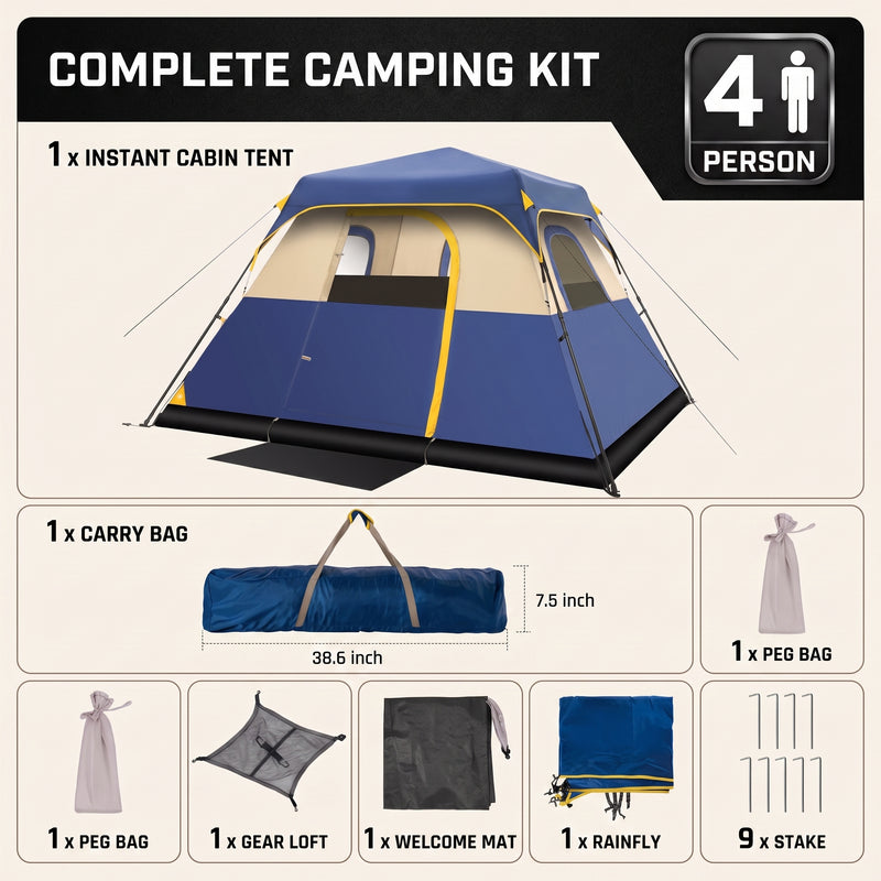 4-6 PERSON INSTANT CABIN CAMPING TENT – WATERPROOF FAMILY TENT WITH RAINFLY & CARRY BAG - 9