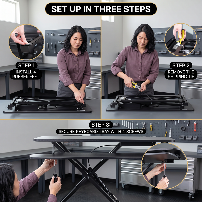 Standing Desk Converter, Height Adjustable Sit to Stand Desk Riser, Pneumatic & Electric Dual Monitor Laptop Workstation with Wide Keyboard Tray - 9