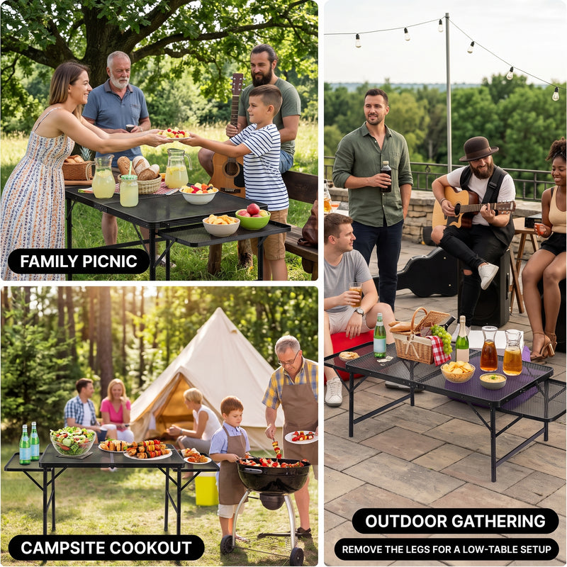 Foldable Camping Table Collapsible Picnic Aluminum Alloy Grill Stand - 9