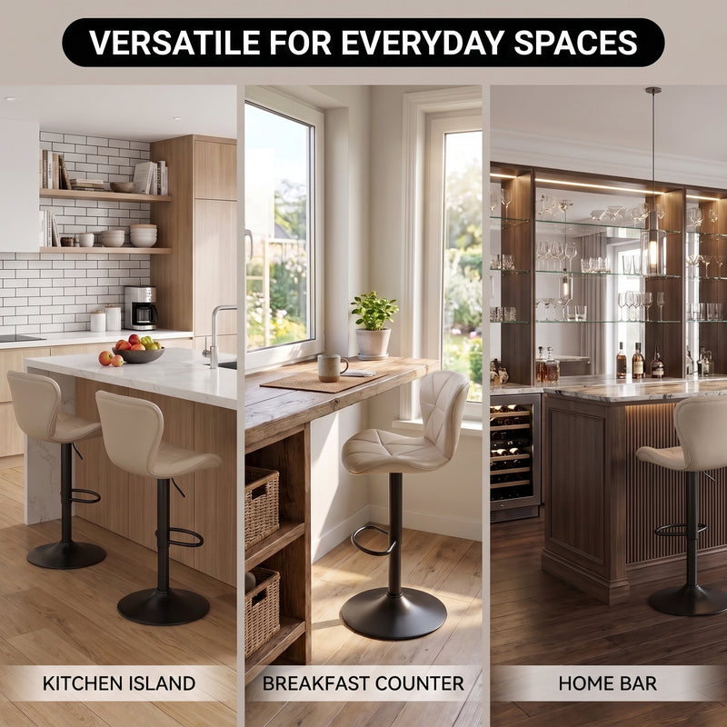 COUNTER BAR STOOLS SET OF 2 – ADJUSTABLE SWIVEL FAUX LEATHER SEATS - 9