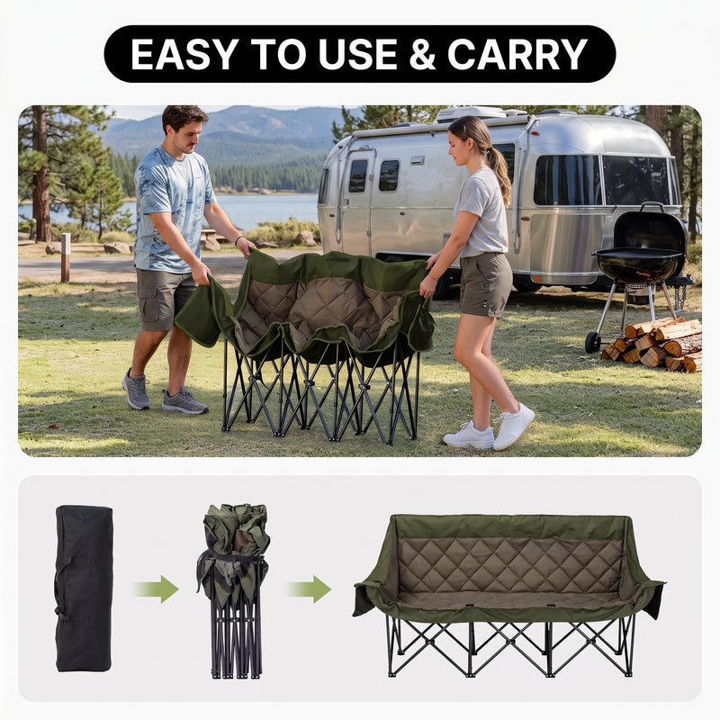 Oversized Padded 3-Person Folding Camping Loveseat Chair – Heavy Duty Outdoor Seating - 9