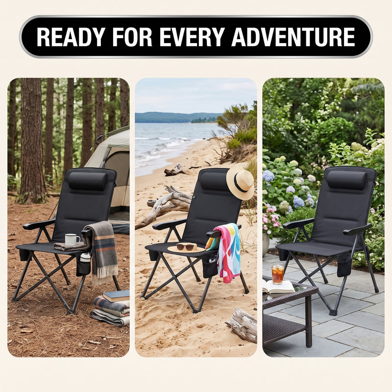 Reclining Camping Chair – 3-Position High-Back Folding Chair with Lumbar Support - 9